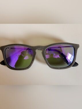 Ray-Ban Soft Grey Frame Sunglasses with Purple Mirrored Lenses